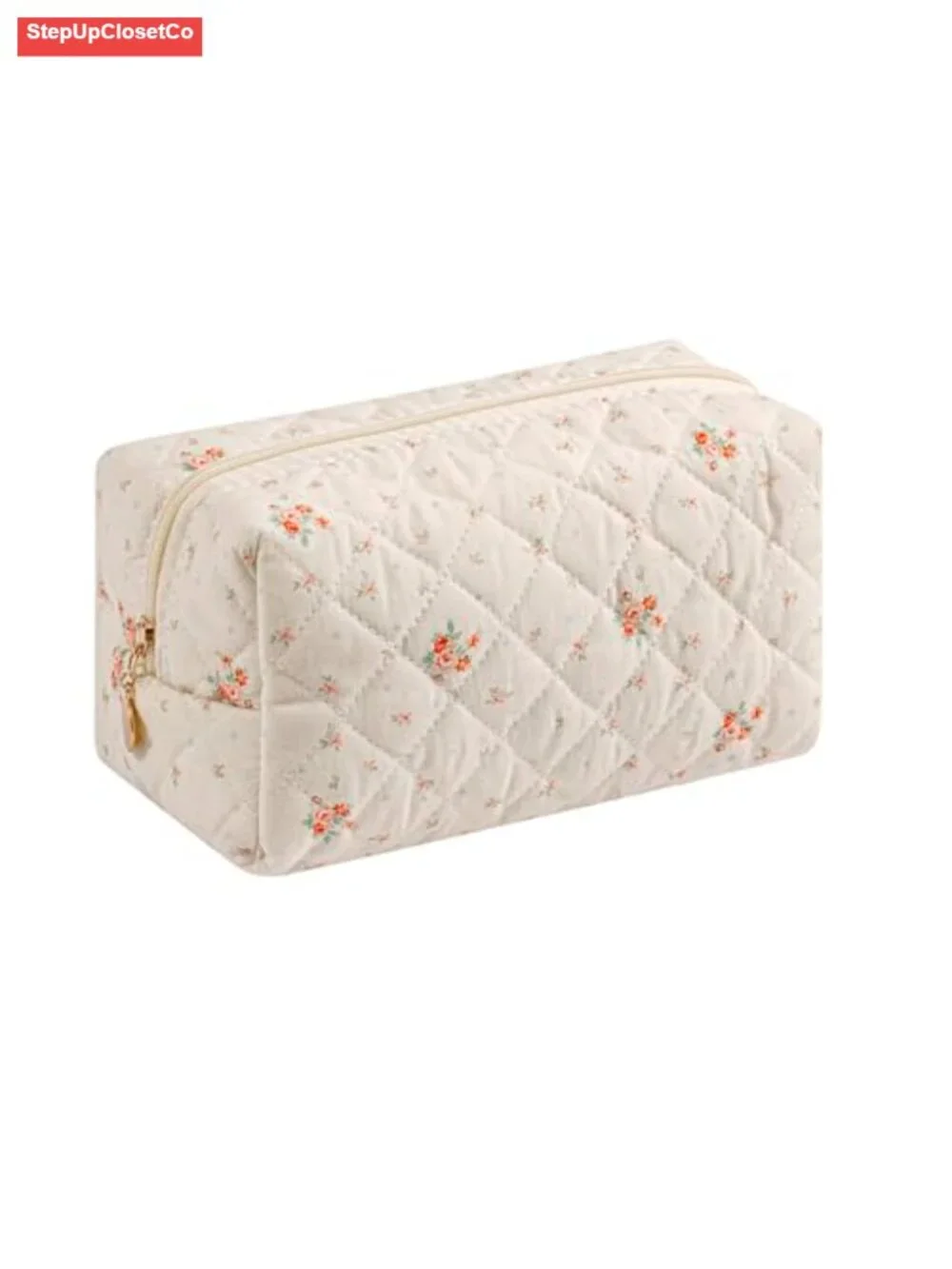 Cosmetic Bag Travel Makeup Pouch with Metal Zipper Polyester Floral Design